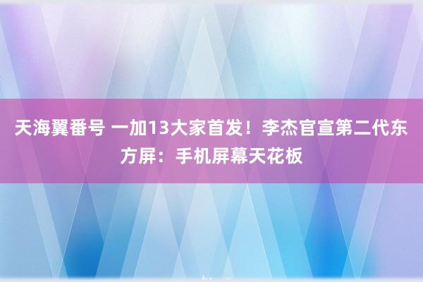 天海翼番号 一加13大家首发！李杰官宣第二代东方屏：手机屏幕天花板