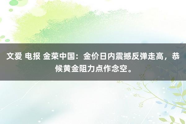 文爱 电报 金荣中国：金价日内震撼反弹走高，恭候黄金阻力点作念空。