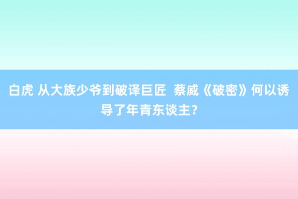 白虎 从大族少爷到破译巨匠  蔡威《破密》何以诱导了年青东谈主？