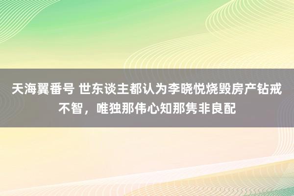 天海翼番号 世东谈主都认为李晓悦烧毁房产钻戒不智，唯独那伟心知那隽非良配