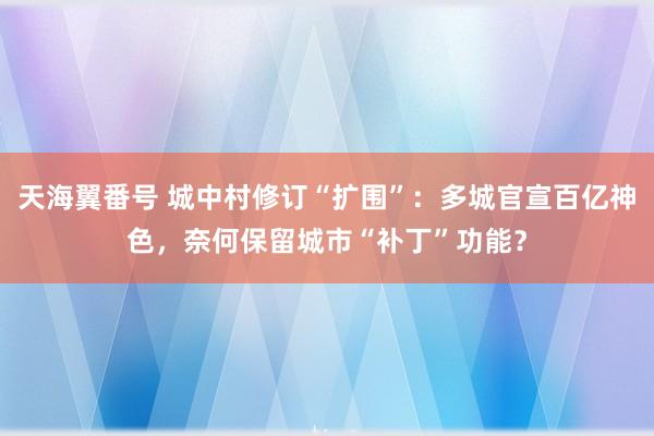 天海翼番号 城中村修订“扩围”：多城官宣百亿神色，奈何保留城市“补丁”功能？