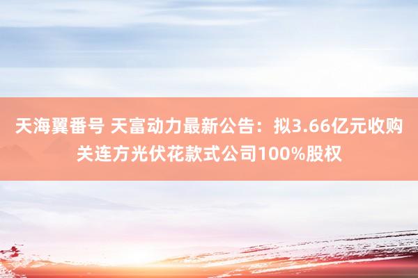 天海翼番号 天富动力最新公告：拟3.66亿元收购关连方光伏花款式公司100%股权