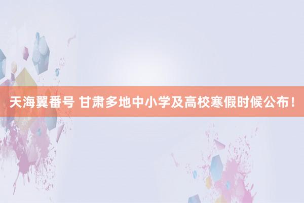 天海翼番号 甘肃多地中小学及高校寒假时候公布！