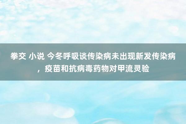 拳交 小说 今冬呼吸谈传染病未出现新发传染病，疫苗和抗病毒药物对甲流灵验