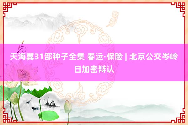 天海翼31部种子全集 春运·保险 | 北京公交岑岭日加密辩认